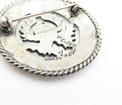 MEXICO 925 Sterling Silver  Vintage Etched Circle Pattern Brooch Pin  BP1827