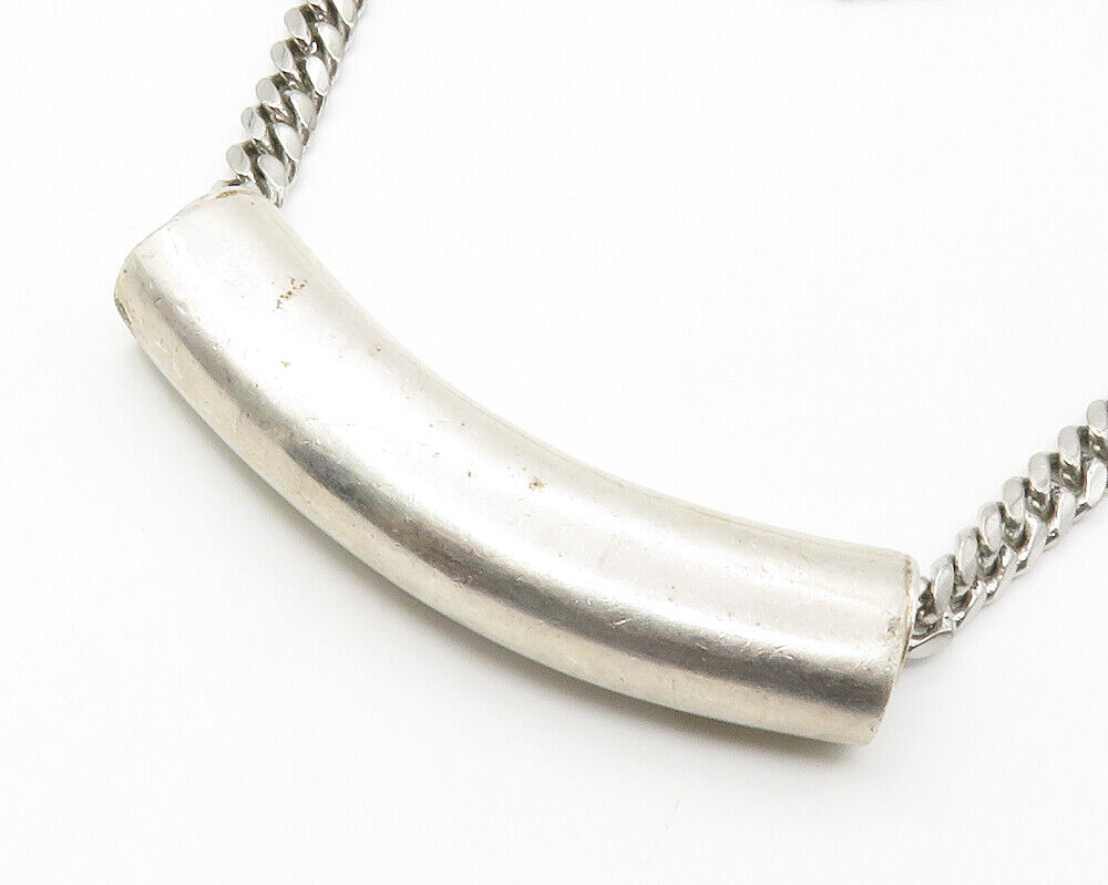 RAGE 925 Sterling Silver - Vintage Curved Pendant Curb Chain Necklace - NE2360