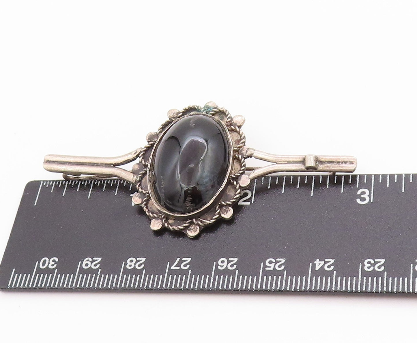 925 Sterling Silver Vintage Brooch Cabochon Onyx Middle East Floral Pin  BP11846