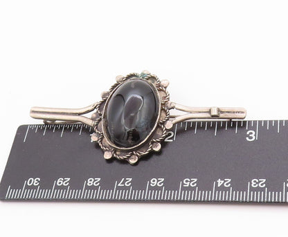 925 Sterling Silver Vintage Brooch Cabochon Onyx Middle East Floral Pin  BP11846