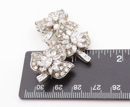 925 Sterling Silver Vintage Brooch Multi Shaped CZ Sparkling Floral Pin  BP11847