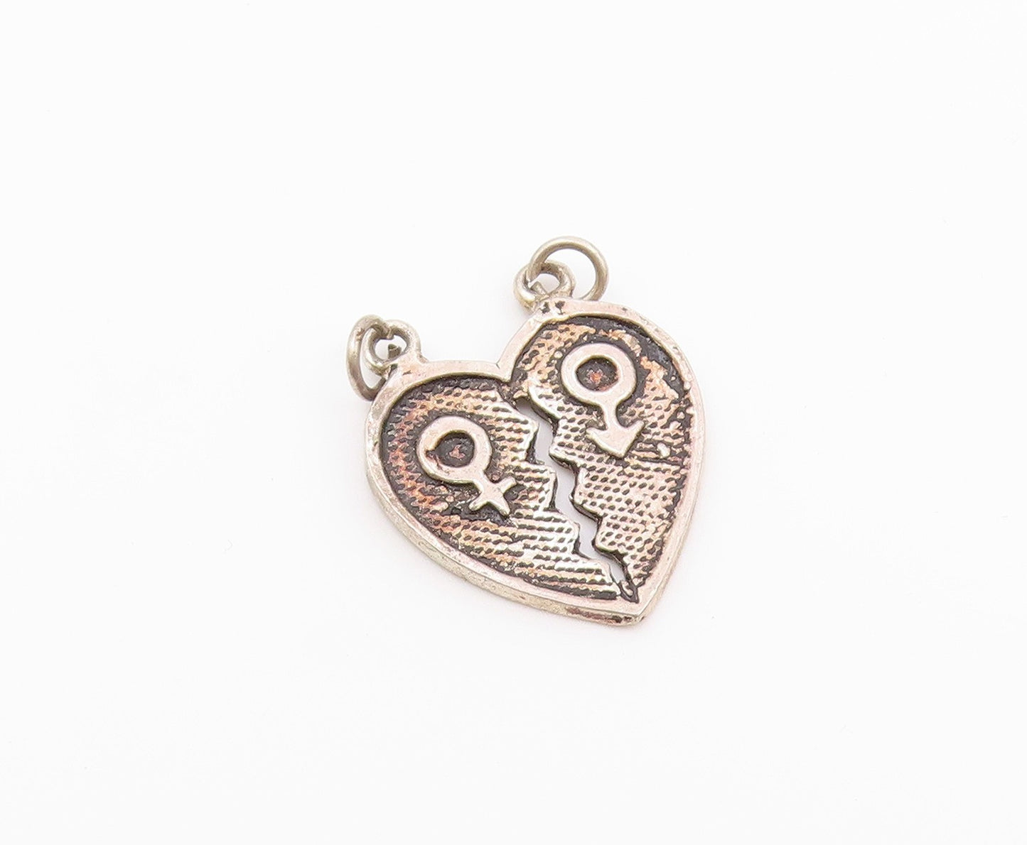 925 Sterling Silver  Vintage Male & Female Symbol Broken Heart Pendant PT18749