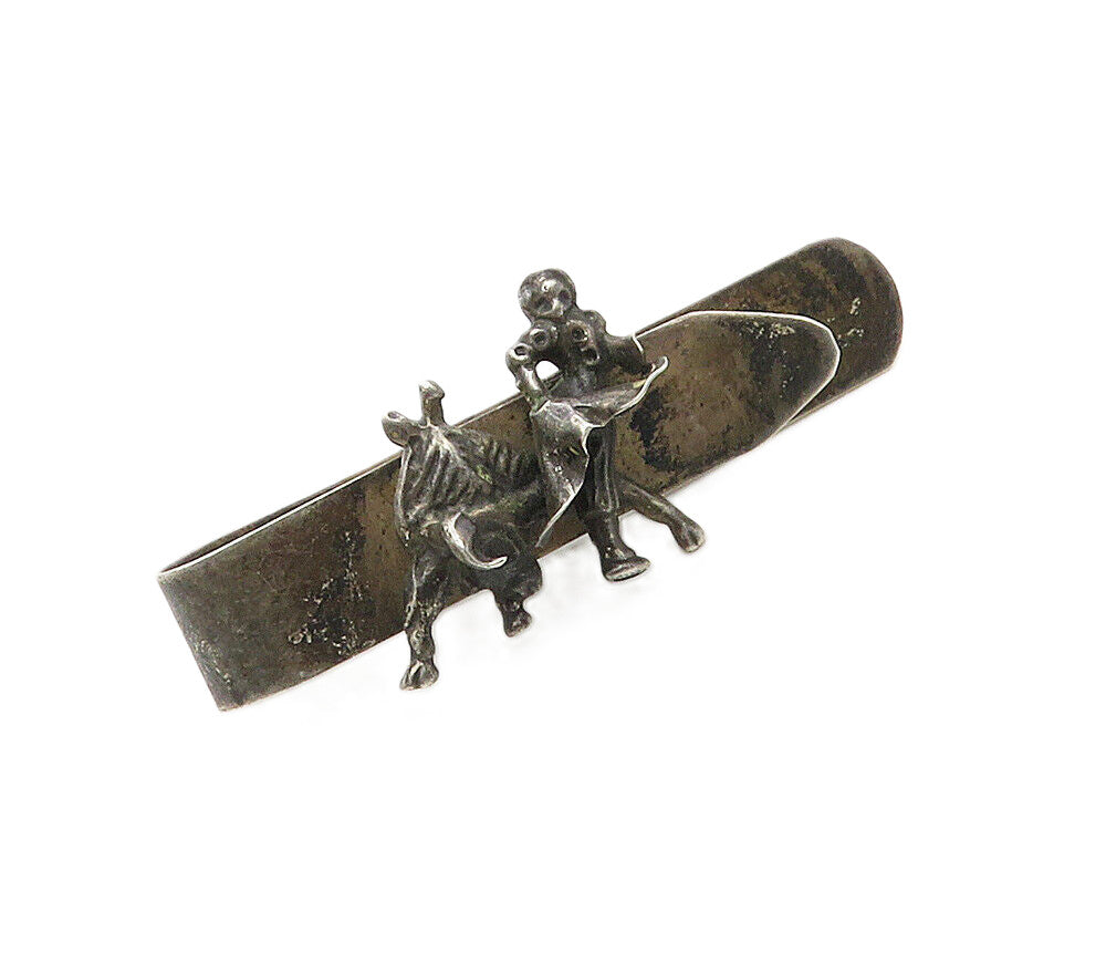 MEXICO 925 Sterling Silver  Vintage Oxidized Bull Fighter Tie Clip  TR2188