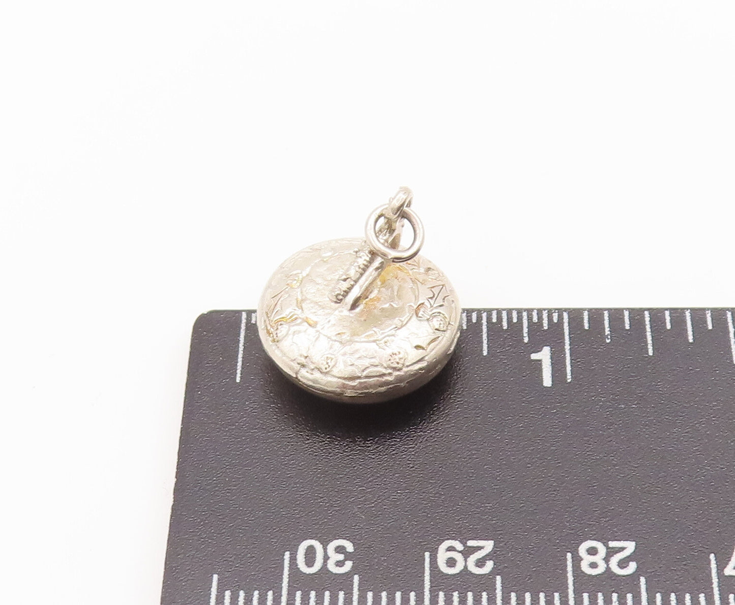925 Sterling Silver Vintage Pendant Puffed Swirly Carved Disk Charm PT22690