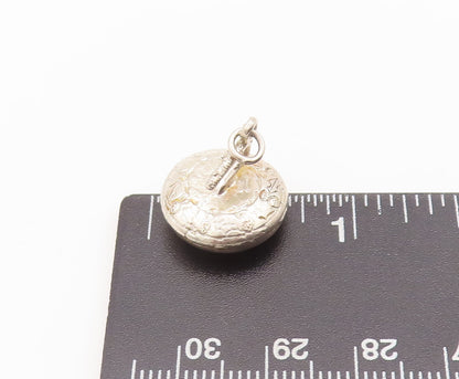 925 Sterling Silver Vintage Pendant Puffed Swirly Carved Disk Charm PT22690