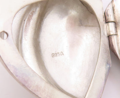 925 Sterling Silver Vintage Pendant Modernist Ribbed Love Heart OPENS  PT26129