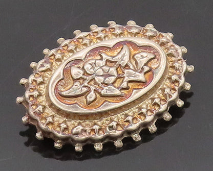 ENGLAND 925 Sterling Silver  Vintage Royal Carved Flower Brooch Pin BP10407