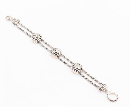 14k Gold 925 Sterling Silver Vintage Bracelet Round Floral Cut Chained  BT11091