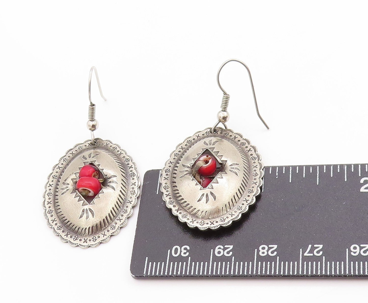 925 Sterling Silver Vintage Earrings SOUTHWESTERN Etched Oval Conchos EG13678