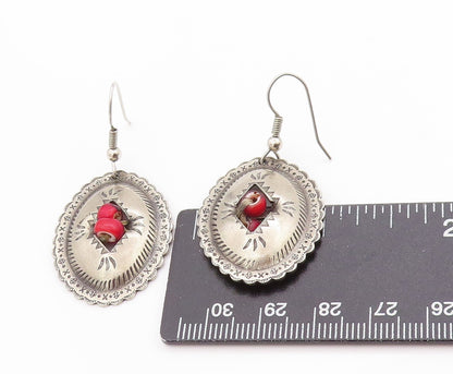 925 Sterling Silver Vintage Earrings SOUTHWESTERN Etched Oval Conchos EG13678