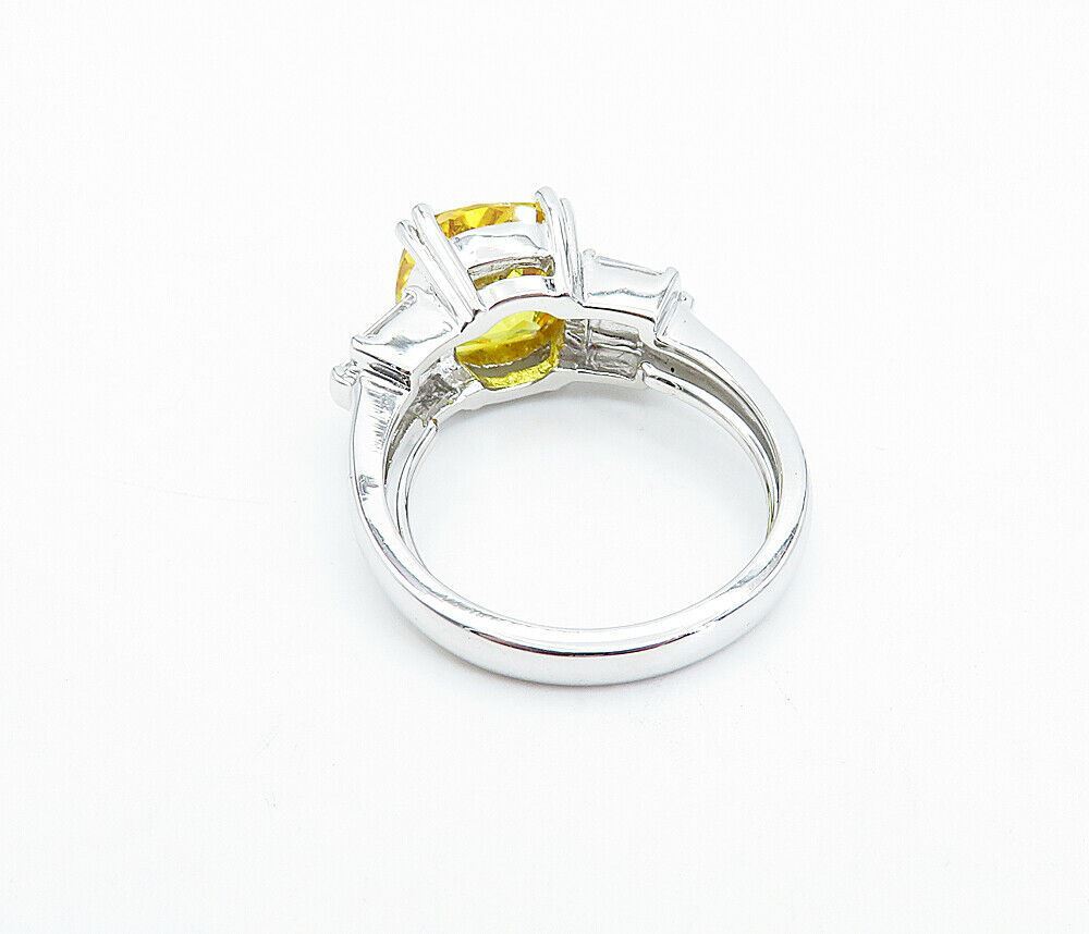 925 Silver  Citrine & Cubic Zirconia Shiny Solitaire Accent Ring Sz 7  RG3588