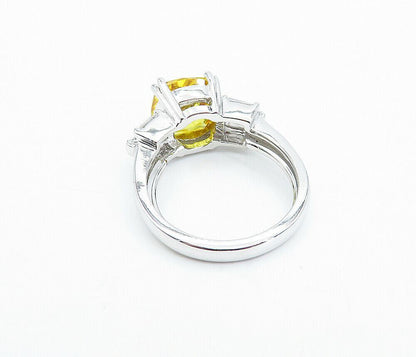925 Silver  Citrine & Cubic Zirconia Shiny Solitaire Accent Ring Sz 7  RG3588