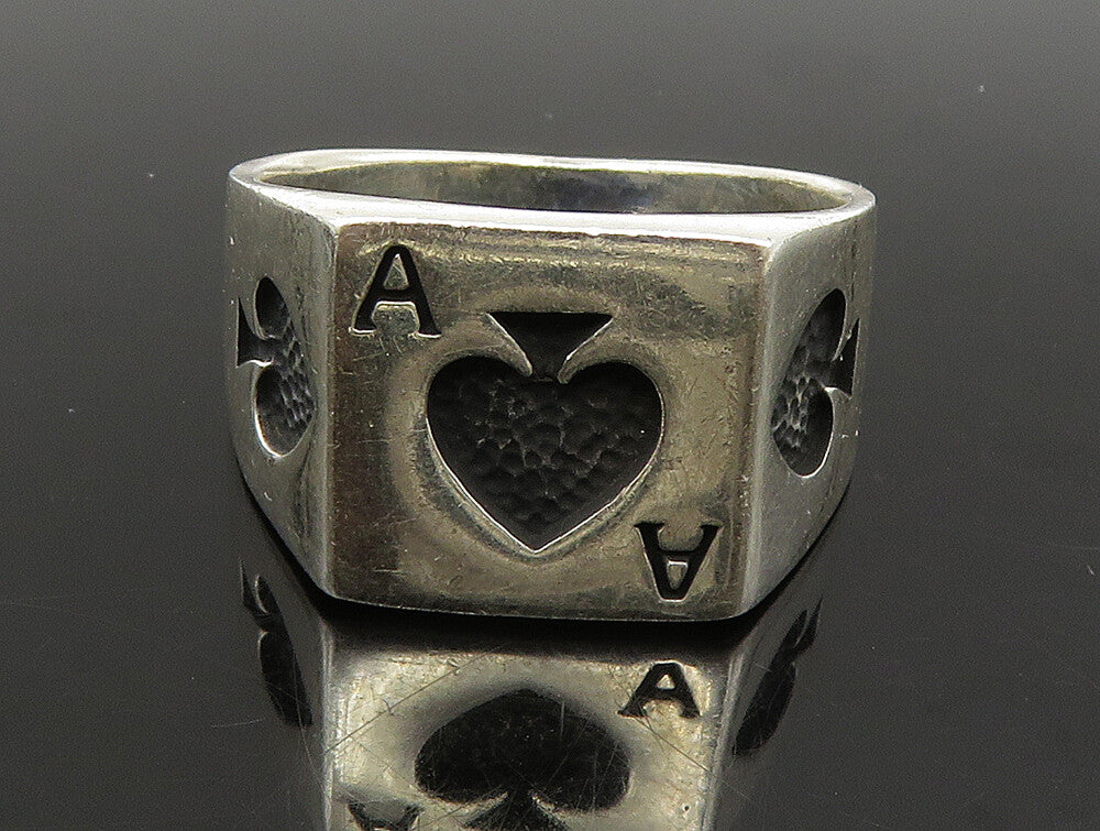 925 Sterling Silver  Vintage Ace Of Spades Poker Card Ring Sz 10  RG24242