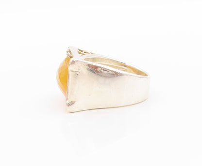 925 Sterling Silver Vintage Ring Modernist Rectangle Gemstone  Sz 7.5  RG32343
