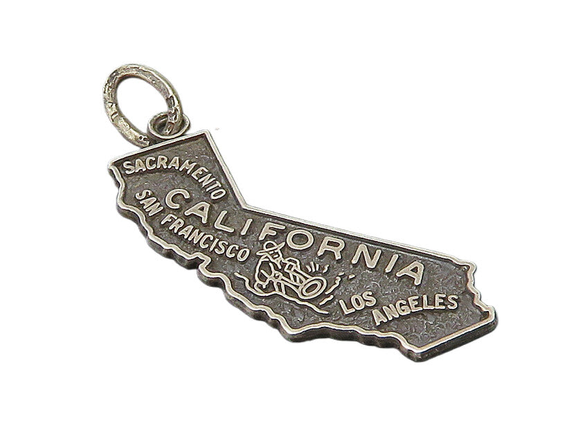 BEAU 925 Sterling Silver  Vintage California State Map Petite Pendant  PT13689