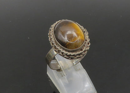 925 Silver   Vintage Tiger's Eye Large Adjustable Cocktail Ring Sz 12  RG23010