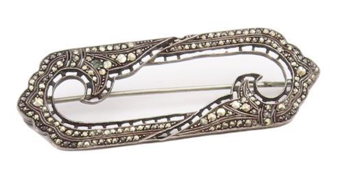 925 Sterling Silver Vintage Brooch Pin GERMANY Swirly Carved Marcasite   BP10899