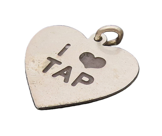 925 Sterling Silver Vintage Mini Love Heart Printed I Love Tap Pendant PT22149