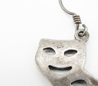 925 Sterling Silver  Vintage Happy & Sad Face Mask Dangle Earrings  EG1932