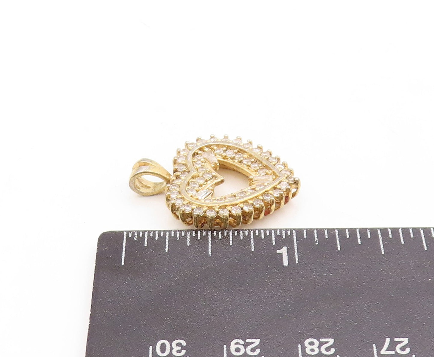 925 Sterling Silver Vintage Pendant Gold Plated Designer CZ Inlay Heart  PT23806