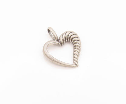 925 Sterling Silver Vintage Pendant Dark Tone Roped Cutout Heart  PT24118