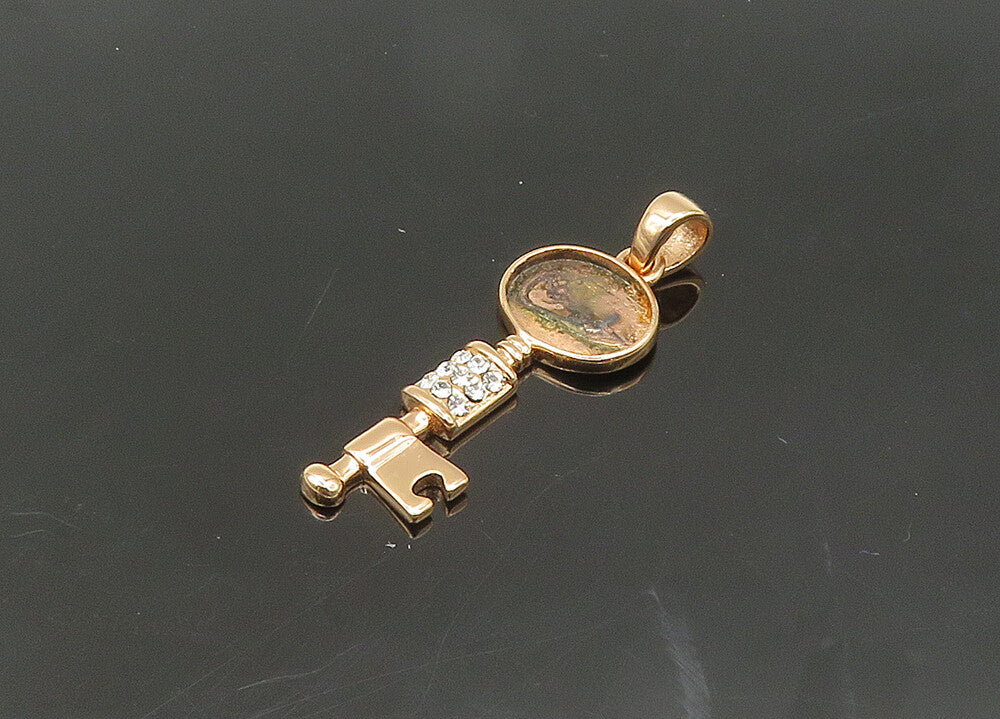925 Sterling Silver  Vintage Crystal Rose Gold Plated Key Pendant  PT17409