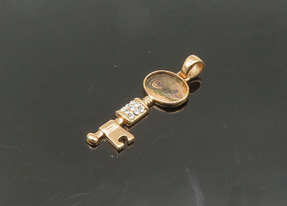 925 Sterling Silver  Vintage Crystal Rose Gold Plated Key Pendant  PT17409