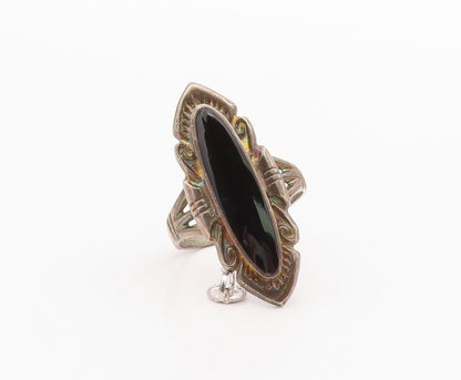 925 Sterling Silver Vintage Ring Classic Etched Black Onyx Band  Sz 12  RG36291