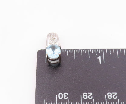 925 Sterling Silver  Shiny Genuine Diamond & Blue Topaz Pendant  PT13890