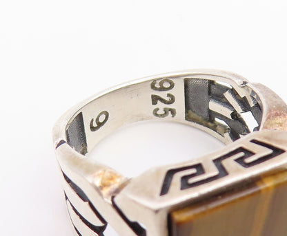 925 Sterling Silver Vintage Ring CHIMODA Bold Tiger's Eye Band  Sz 6.5  RG35463