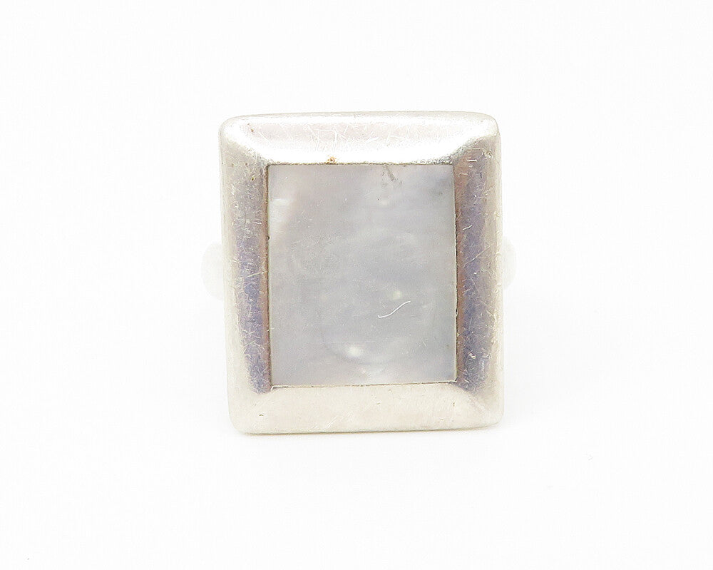 925 Sterling Silver  Inlaid Mother Of Pearl Square Cocktail Ring Sz 7  RG10648