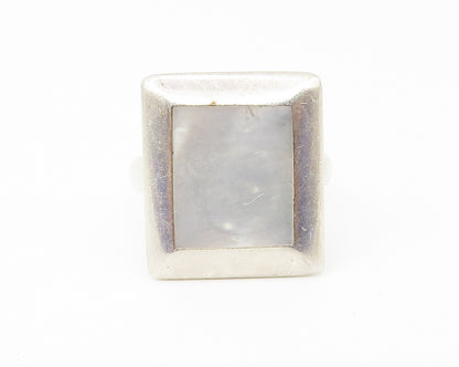 925 Sterling Silver  Inlaid Mother Of Pearl Square Cocktail Ring Sz 7  RG10648