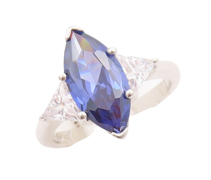 925 Sterling Silver Vintage Ring Marquise Cut Sapphire Triangle CZ  Sz 7 RG29462