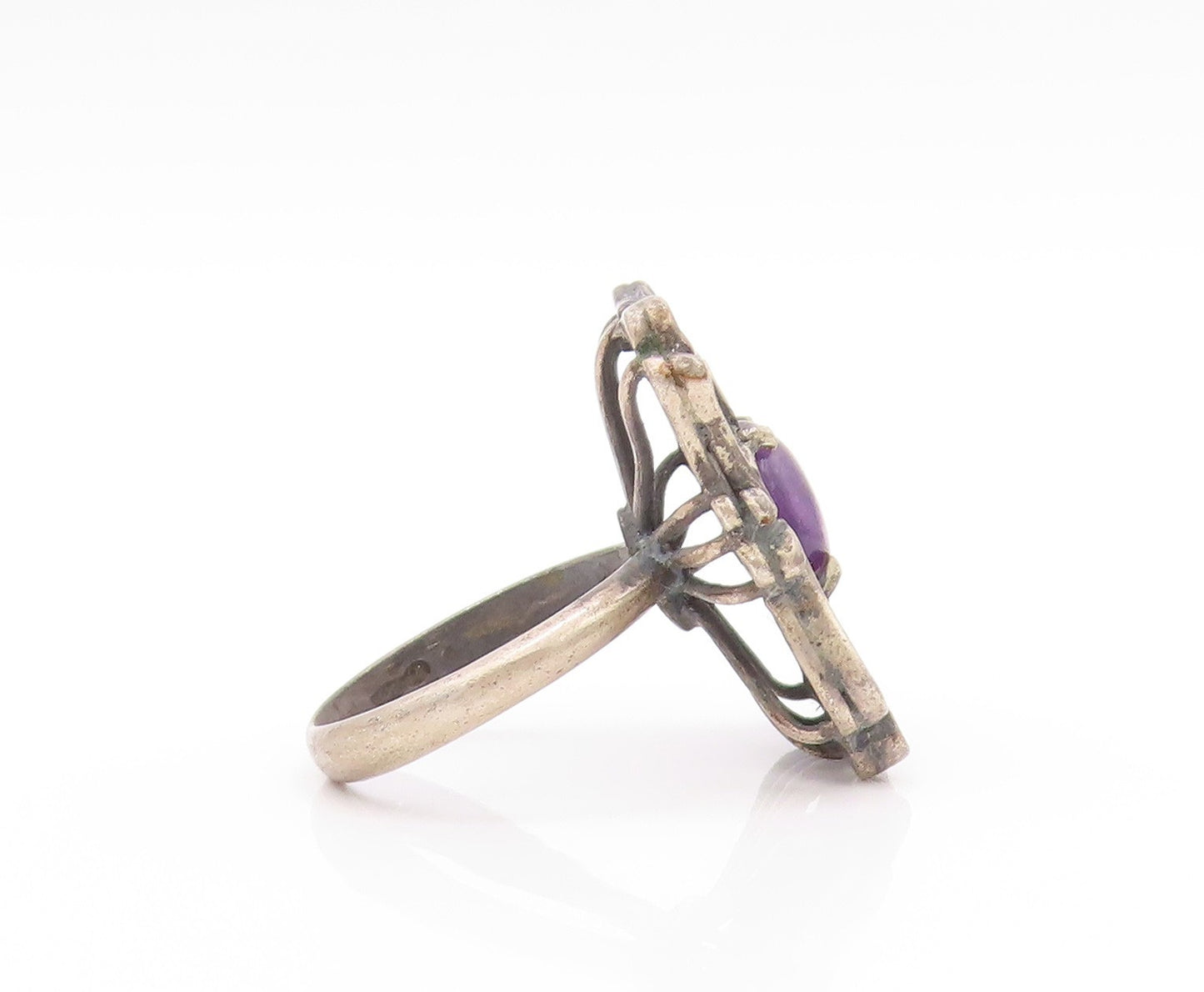 925 Sterling Silver Vintage Ring Antique Design Cabochon Amethyst  Sz 9 RG32994