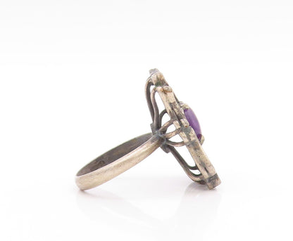 925 Sterling Silver Vintage Ring Antique Design Cabochon Amethyst  Sz 9 RG32994