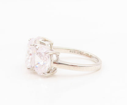 925 Sterling Silver Vintage Ring Three Stone CZ Statement Band  Sz 8  RG34994