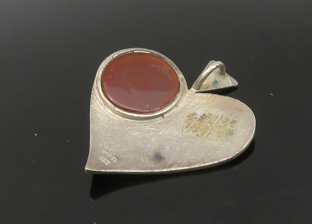 ISRAEL 925 Sterling Silver  Vintage Carnelian Love Heart Pendant  PT18645