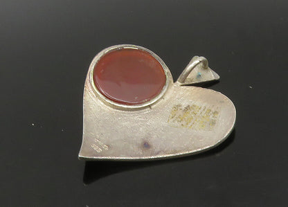 ISRAEL 925 Sterling Silver  Vintage Carnelian Love Heart Pendant  PT18645