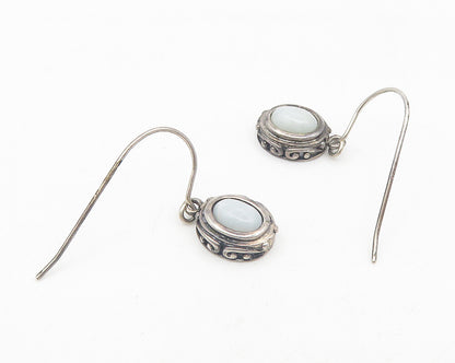 925 Sterling Silver  Vintage White Agate Swirl Pattern Drop Earrings  EG5552