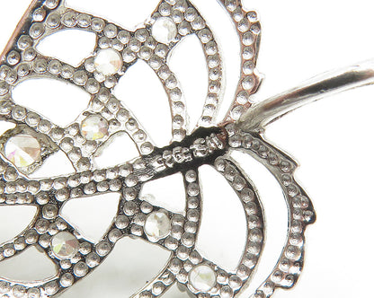 925 Sterling Silver  Cubic Zirconia Love Heart Floral Leaf Pendant  PT14618