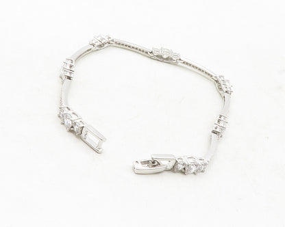 925 Sterling Silver  Sparkling Cubic Zirconia Bar Link Chain Bracelet  BT4843