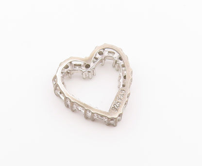 925 Sterling Silver  Vintage Shiny Topaz Open Love Heart Pendant  PT18343