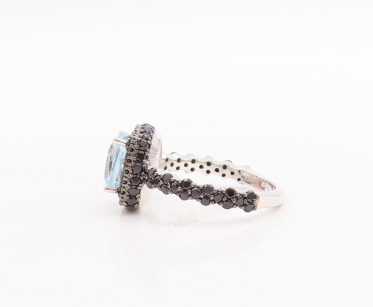 925 Sterling Silver Vintage Ring Blue Topaz Halo Spinel Frame  Sz 7  RG29267