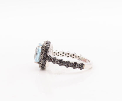 925 Sterling Silver Vintage Ring Blue Topaz Halo Spinel Frame  Sz 7  RG29267