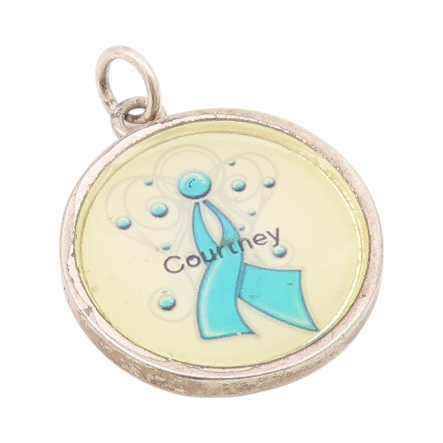 925 Sterling Silver Vintage Pendant A Teal Awareness Ribbon Design  PT24327