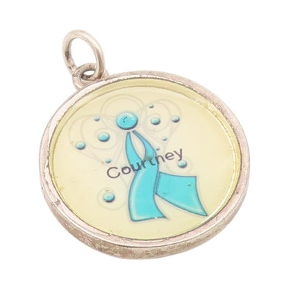925 Sterling Silver Vintage Pendant A Teal Awareness Ribbon Design  PT24327