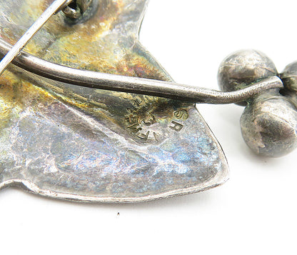 MEXICO 925 Sterling Silver  Vintage Dark Tone Autumn Leaf Brooch Pin  BP1821