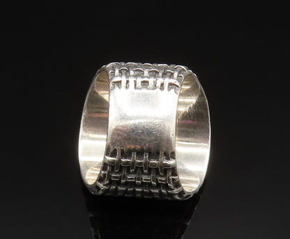 DESIGNER 925 Silver  Vintage Amethyst Basket Weave Wide Band Ring Sz 7 RG25022