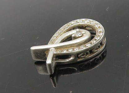 925 Sterling Silver  Vintage Genuine Diamonds Shiny Ribbon Pendant  PT17914