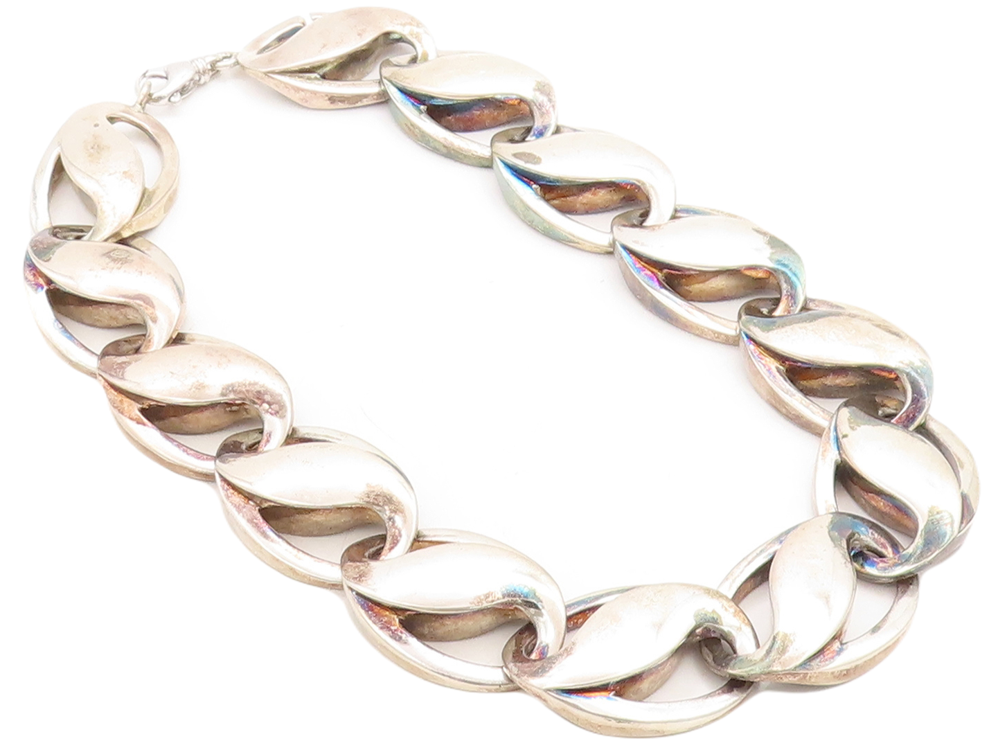 CHARLES KRYPELL 925 Silver Vintage Large Oval Swirl Chain Necklace  NE2173